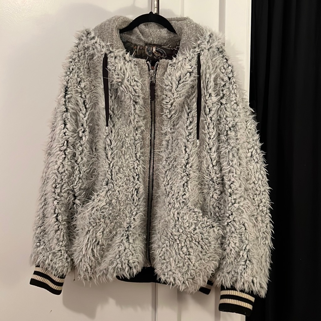 Free People Fuzzy Furry Dolman Oversized Teddy Coat With Hood